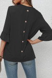 Black Back Buttoned Ruffles Sleeves Short Sleeves Top
