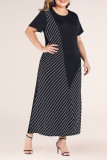 Black Splicing Stripe Plus Size Dress