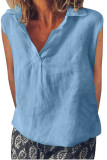 Linen Sleeveless V Neck Plain Top 