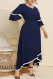 Navy Lace Tape Splicing Irregular Length Plus Size Dress