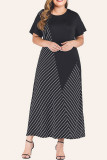 Black Splicing Stripe Plus Size Dress