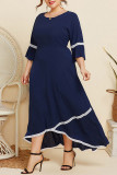 Navy Lace Tape Splicing Irregular Length Plus Size Dress