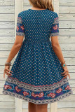 V Neck Boho Print Babydoll Dress