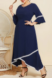 Navy Lace Tape Splicing Irregular Length Plus Size Dress