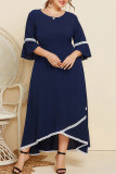 Navy Lace Tape Splicing Irregular Length Plus Size Dress