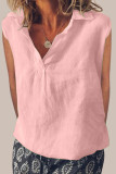 Linen Sleeveless V Neck Plain Top 