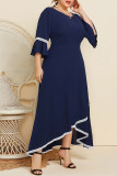 Navy Lace Tape Splicing Irregular Length Plus Size Dress