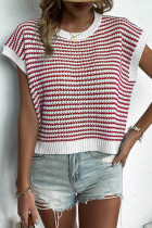 Red Stripe Ribbed Trim Loose Fit Knitted Sweater Vest