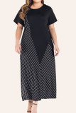 Black Splicing Stripe Plus Size Dress