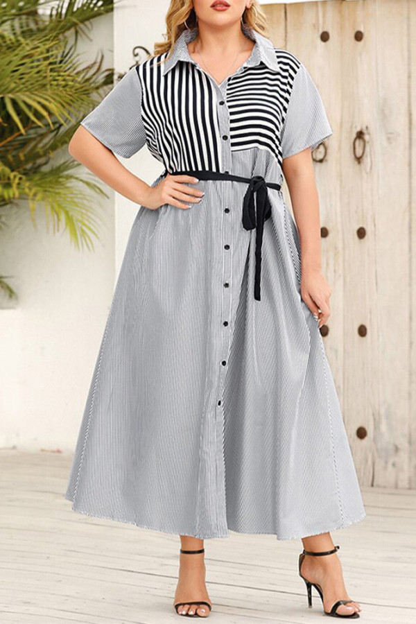 Plus Size Stripes Button Up Dress 