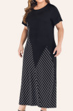 Black Splicing Stripe Plus Size Dress