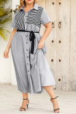 Plus Size Stripes Button Up Dress 