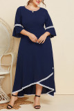 Navy Lace Tape Splicing Irregular Length Plus Size Dress