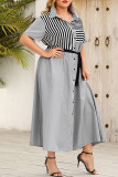 Plus Size Stripes Button Up Dress 