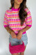 Red Striped Knitted Short Sleeve Sweater Top