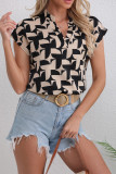 V Neck Short Sleeves Printed Top 