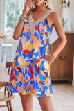 V Neck Sleeveless Beach Palm Printed Dress 