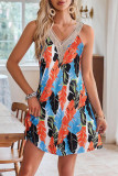 V Neck Sleeveless Beach Palm Printed Dress 