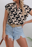 V Neck Short Sleeves Printed Top 