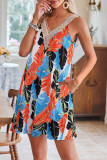 V Neck Sleeveless Beach Palm Printed Dress 