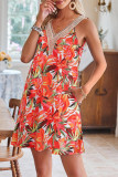 V Neck Sleeveless Beach Palm Printed Dress 