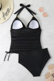 V Neck Ruched Halter Tankini Set