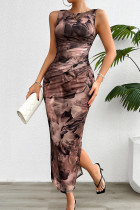 Sleeveless Printed Tank Split Dress 