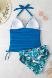 V Neck Ruched Halter Tankini Set