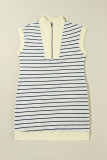 Blue Stripe Quarter Zip Collared Cap Sleeve Mini Dress
