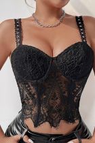 Black Lace Fishbone Rivet Top 