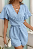 Knitting V Neck Ruffle Sleeves Romper 