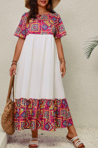 Bohemian Print Color Block Plus Size Maxi Dress