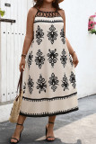 Lt Khaki Printed Strappy Neckline Sleeveless Plus Size Dress