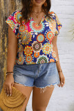 Multicolor Print V Neck Plus Size Top