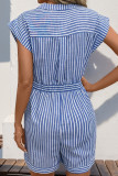 Blue Stripes Pockets Button UP Romper 