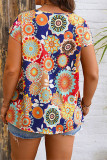 Multicolor Print V Neck Plus Size Top