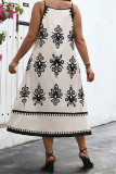 Lt Khaki Printed Strappy Neckline Sleeveless Plus Size Dress