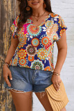 Multicolor Print V Neck Plus Size Top