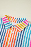 Orange Stripe Multicolor Drop Shoulder Loose Shirt
