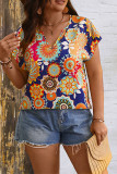 Multicolor Print V Neck Plus Size Top