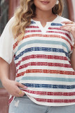 White Multicolor Stripe V Neck Plus Size Top