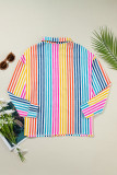 Orange Stripe Multicolor Drop Shoulder Loose Shirt