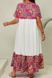 Bohemian Print Color Block Plus Size Maxi Dress