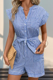 Blue Stripes Pockets Button UP Romper 