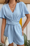 Knitting V Neck Ruffle Sleeves Romper 