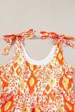 Orange Knotted Straps Leopard Colorblock Dress