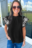 Black Embroidered Ruffled Sleeve Frilled Collar Blouse