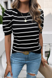 Stripes Knitting Short Sleeves Top 