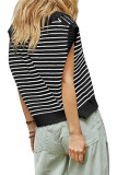 Black Stripe Turn-down V Neck Sweater Tank Top