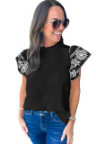 Black Embroidered Ruffled Sleeve Frilled Collar Blouse